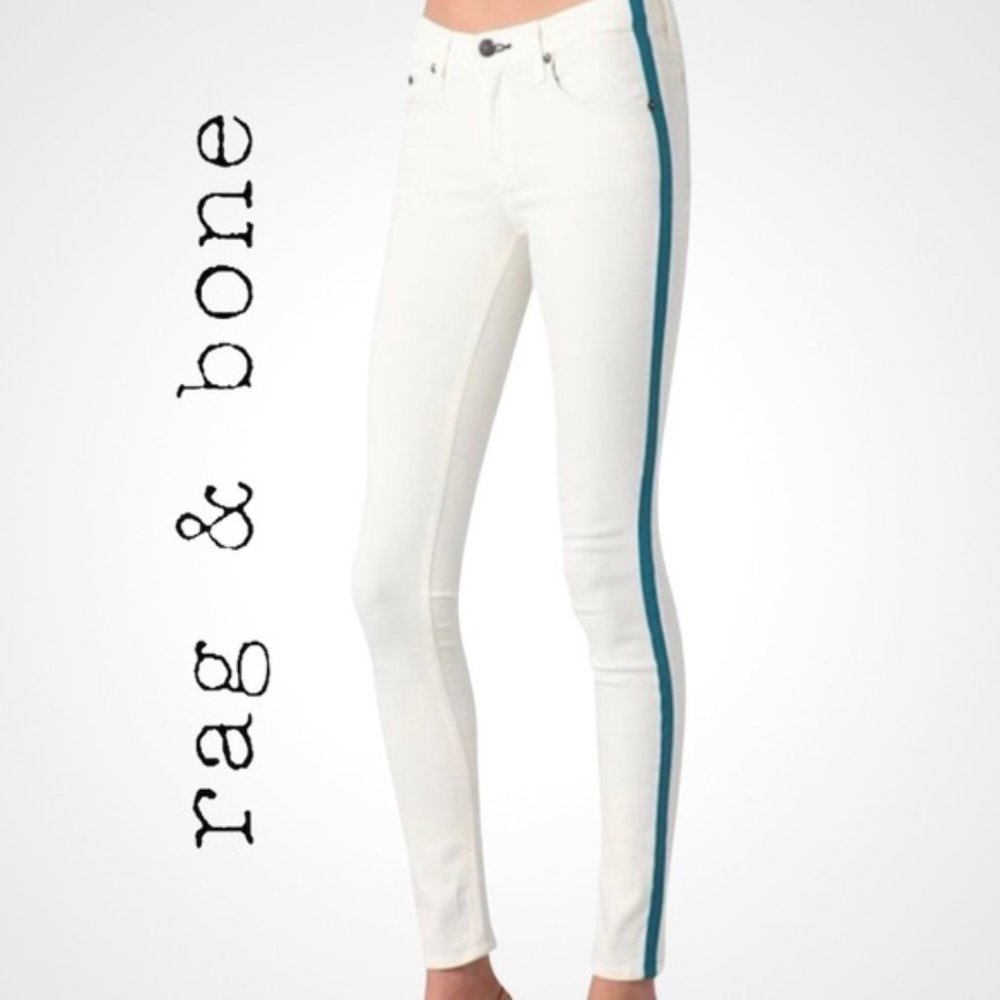rag & bone Skinny Tuxedo Jean Teal Stripe 24 white